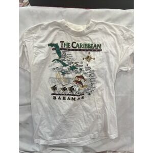 Vintage 90s The Carribean Bahamas Fish Islands Tropical Vacation White T-Shir179